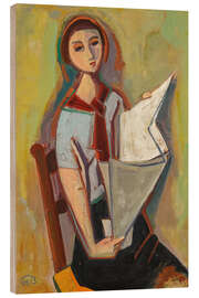 Holzbild Junge Frau liest Zeitung - Karl Hofer