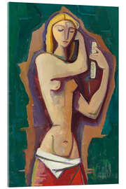 Acrylglasbild Blondes Mädchen kämmt sich die Haare - Karl Hofer