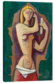 Leinwandbild Blondes Mädchen kämmt sich die Haare - Karl Hofer