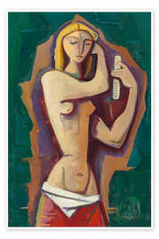 Wandbild Blondes Mädchen kämmt sich die Haare - Karl Hofer