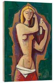 Holzbild Blondes Mädchen kämmt sich die Haare - Karl Hofer