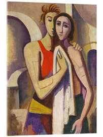 Acrylglasbild Zwei Frauen umarmen sich, ein Frauenporträt - Karl Hofer