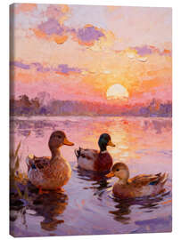 Leinwandbild Entenfamilie im Sonnenuntergang - artill
