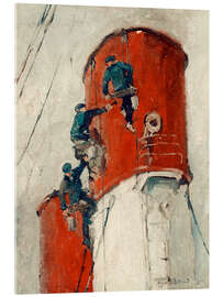 Acrylglasbild Schornstein eines Hamburg-Süd Dampfers wird angemalt - Leonhard Sandrock