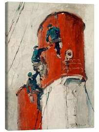 Leinwandbild Schornstein eines Hamburg-Süd Dampfers wird angemalt - Leonhard Sandrock