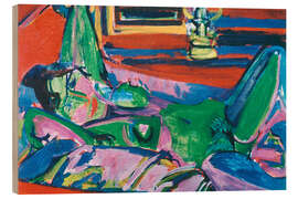 Holzbild Grüner Akt liegend - Albert Müller