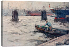 Leinwandbild Frachtschiff am Duckdalben - Leonhard Sandrock