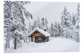 Acrylglasbild Blockhütte im Winter in Äkäslompolo, Finnland - Rico Ködder