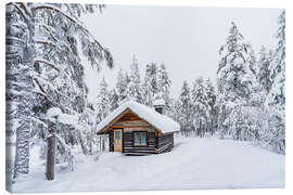 Leinwandbild Blockhütte im Winter in Äkäslompolo, Finnland - Rico Ködder