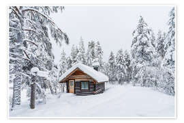 Poster Blockhütte im Winter in Äkäslompolo, Finnland - Rico Ködder