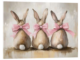 Acrylglasbild Niedliche Osterhasen mit rosa Schleife - TAlex