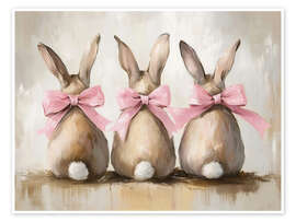 Poster Niedliche Osterhasen mit rosa Schleife - TAlex