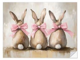 Wall sticker Cute Easter Bunnies with Pink Ribbon Bow - TAlex