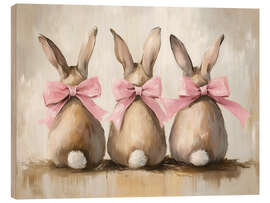 Holzbild Niedliche Osterhasen mit rosa Schleife - TAlex