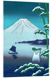 Acrylglasbild Winterlicher Berg Fuji und Chibi - syntetyc