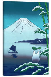Leinwandbild Winterlicher Berg Fuji und Chibi - syntetyc