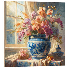 Holzbild Stillleben mit Delfter Blau - Sabine Wagner