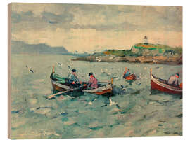 Holzbild Fischer auf den Lofoten, um 1925 - Leonhard Sandrock