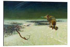 Print på aluminium Lone Wolf in Winter Landscape - Alfred von Wierusz-Kowalski