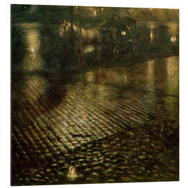 Print på aluminium Horse-drawn carriage at night, Warsaw, 1893 - Josef Pankiewicz