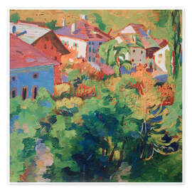 Wandbild Sonnenbeschienene Häuser in Stampa, 1912 - Giovanni Giacometti