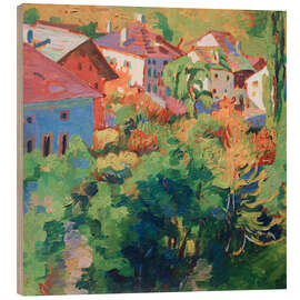 Holzbild Sonnenbeschienene Häuser in Stampa, 1912 - Giovanni Giacometti