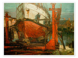 Wandbild Auf der Helling, Elbe-Lotsenschoner - Leonhard Sandrock