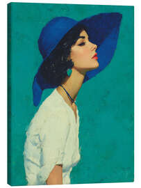 Tableau sur toile Portrait of an elegant woman with blue hat - DejaReve