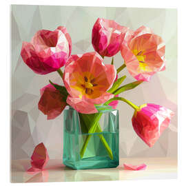 Acrylglasbild Rosa Tulpen in einer grünen Vase - Maria Tuzhilkina