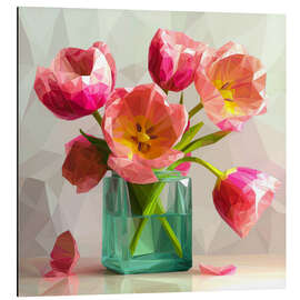 Alubild Rosa Tulpen in einer grünen Vase - Maria Tuzhilkina
