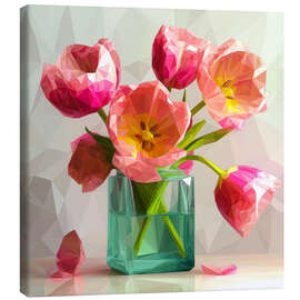 Leinwandbild Rosa Tulpen in einer grünen Vase - Maria Tuzhilkina