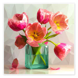 Wandbild Rosa Tulpen in einer grünen Vase - Maria Tuzhilkina