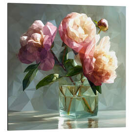 Alubild Rosa Pfingstrosen in einer Glasvase - Maria Tuzhilkina