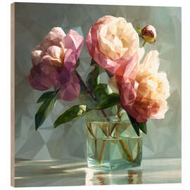 Holzbild Rosa Pfingstrosen in einer Glasvase - Maria Tuzhilkina