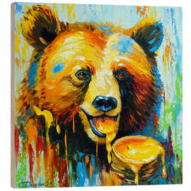 Holzbild Bär genießt Honig - Olha Darchuk