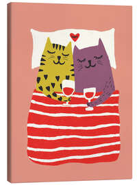 Leinwandbild Katzenliebe mit Wein - Carina Artspace