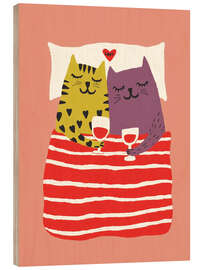 Holzbild Katzenliebe mit Wein