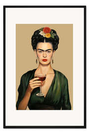 Gerahmter Kunstdruck Frida mit Weinglas
