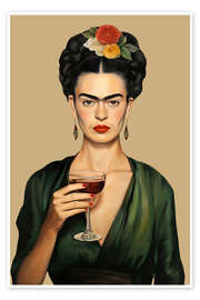 Wandbild Frida mit Weinglas - Carina Artspace