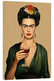 Holzbild Frida mit Weinglas - Carina Artspace