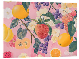 Acrylglasbild Erdbeer-Liebe mit Blüten - Carina Artspace