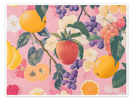 Wandbild Erdbeer-Liebe mit Blüten - Carina Artspace