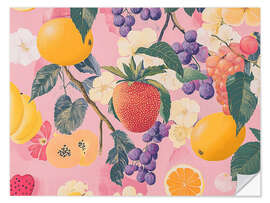 Sticker mural Strawberry love with blossoms - Carina Artspace