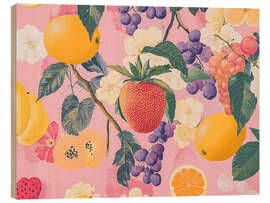 Holzbild Erdbeer-Liebe mit Blüten - Carina Artspace