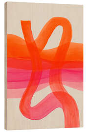 Holzbild Abstrakte Farbbögen in Pink-Orange I