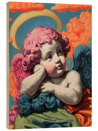 Holzbild Himmlische Wolken mit Engel - Carina Artspace