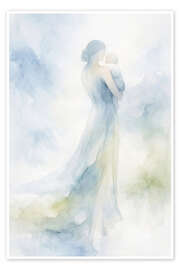 Poster Mutter mit Baby in zarten Blautönen - Natalie Bruns