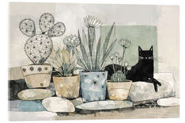 Acrylglasbild Schwarze Katze und Kaktus - Anastasia Mamoshina