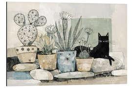Alubild Schwarze Katze und Kaktus - Anastasia Mamoshina