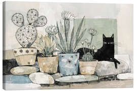 Leinwandbild Schwarze Katze und Kaktus - Anastasia Mamoshina